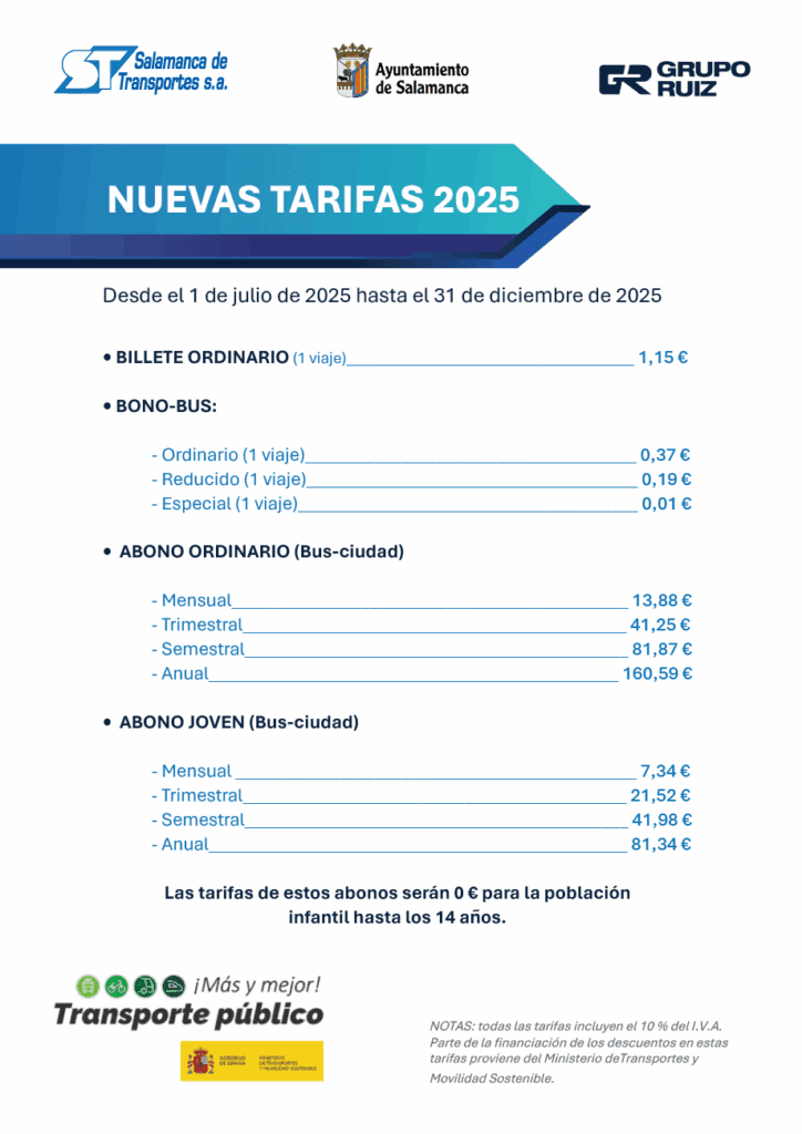 Nuevas tarifas (a partir del 1 de julio)