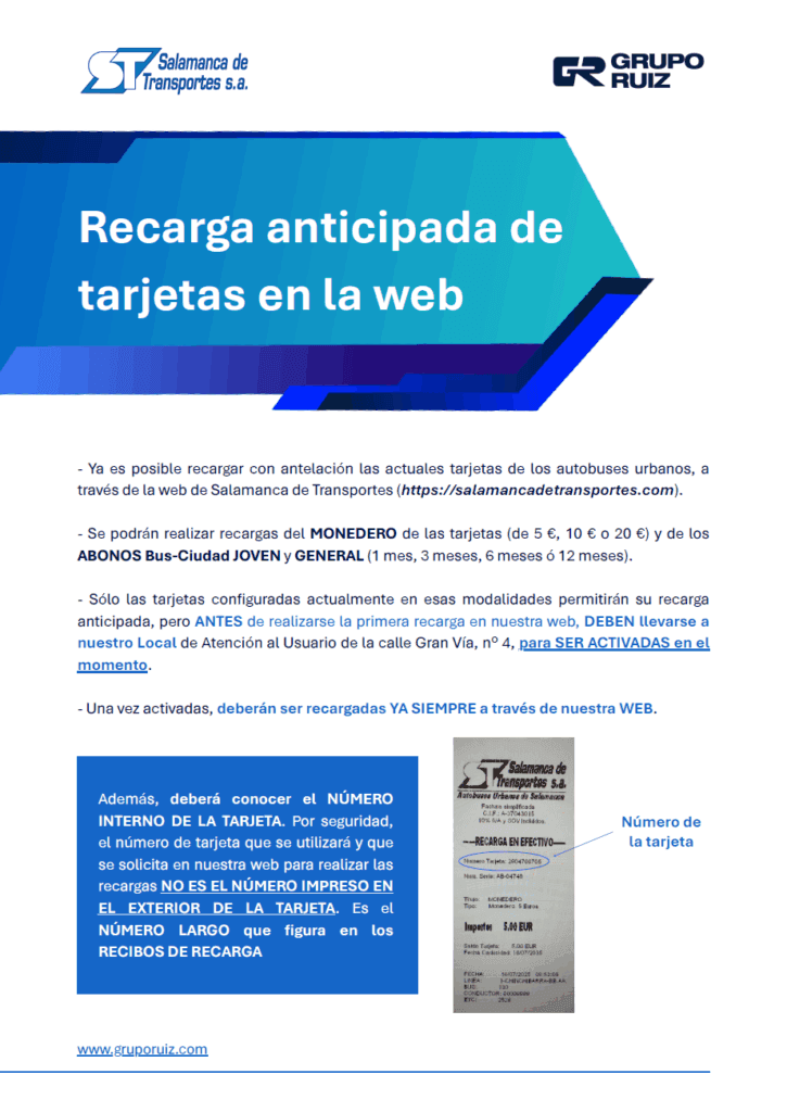 Recarga anticipada de tarjetas en la web